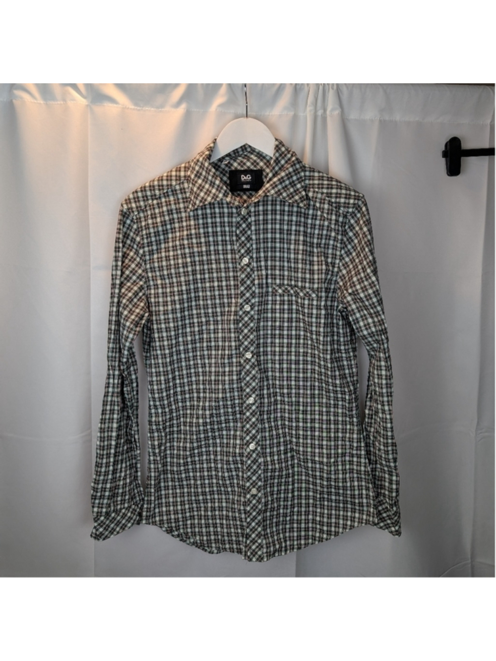 D&G Dolce & Gabbana Men's Plaid Cotton Shirt Size 16 In EUC